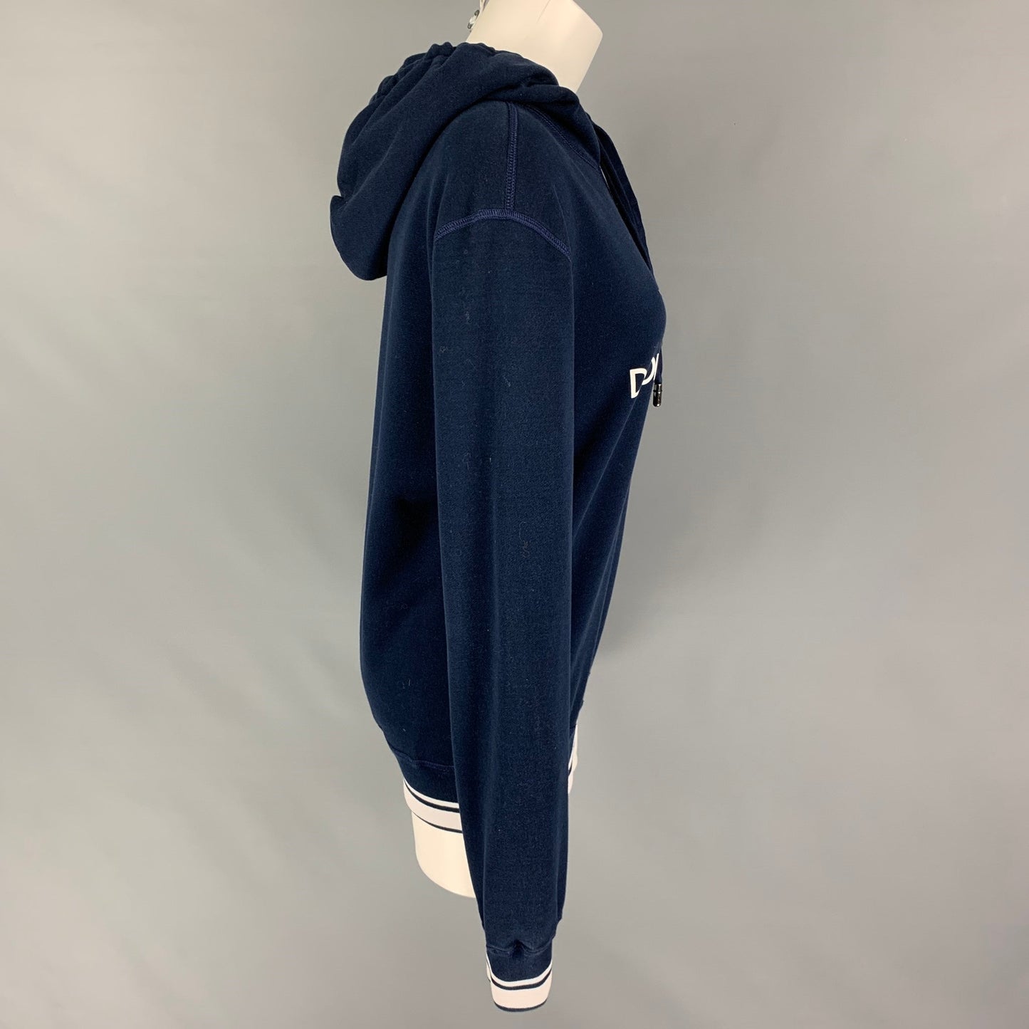DOLCE & GABBANA Size 8 Navy White Cotton Polyester Logo Hoodie