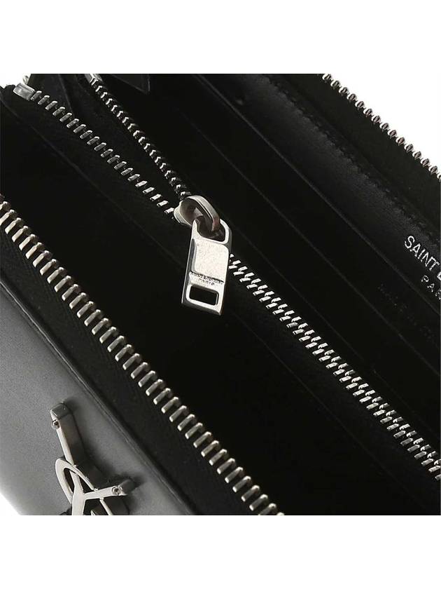 Saint Laurent Monogram Silver Logo Zip Around Long Wallet Black