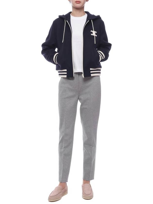CELINE Triomphe Patch Cashmere Zip Up Hoodie Navy