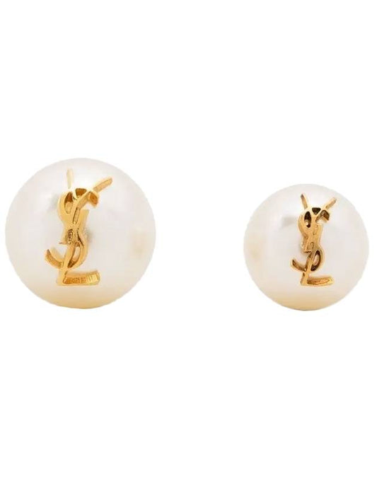 Saint Laurent Cassandre Pearl Earrings in Metal Gold And Cream