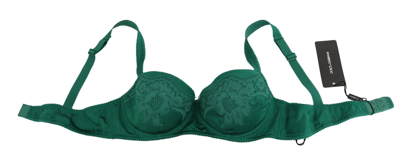 Dolce & Gabbana Green Silk Stretch Floral Lace Bra Women's Underwear