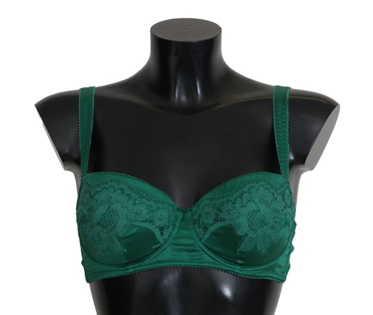 Dolce & Gabbana Green Silk Stretch Floral Lace Bra Women's Underwear