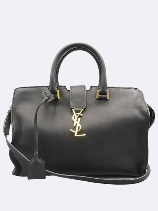 Saint Laurent 424869 Black leather monogram cabas tote bag strap with silver logo decoration