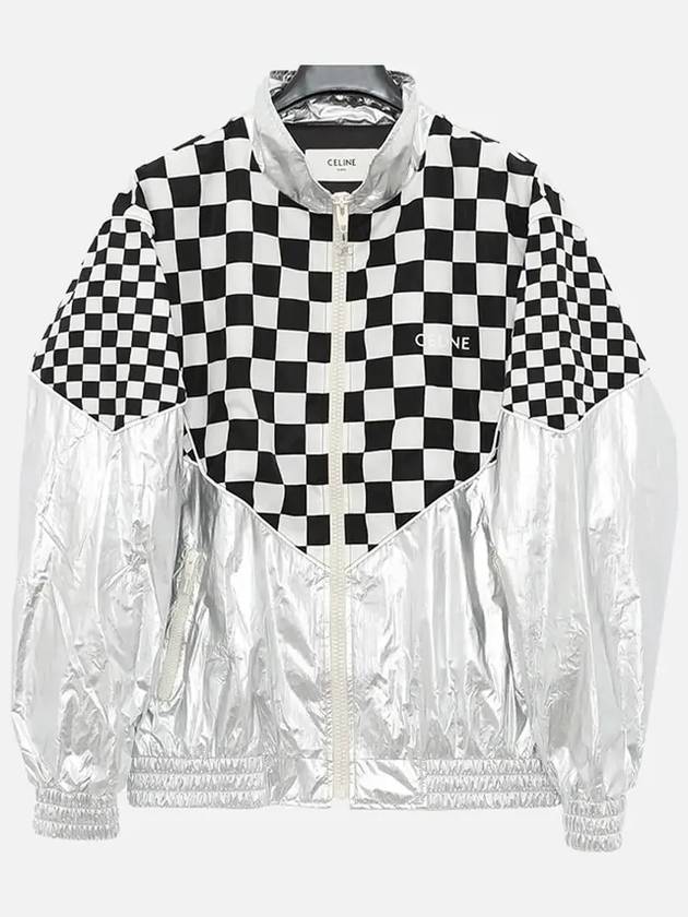 CELINE Check Metallic Loose Fit Nylon Jacket Black White