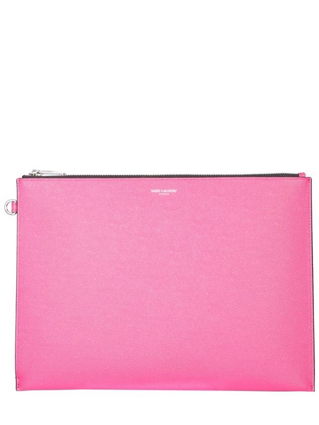 Saint Laurent Logo Leather Clutch Bag Pink