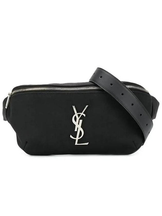 Saint Laurent Cassandre Classic Canvas Leather Belt Bag Black