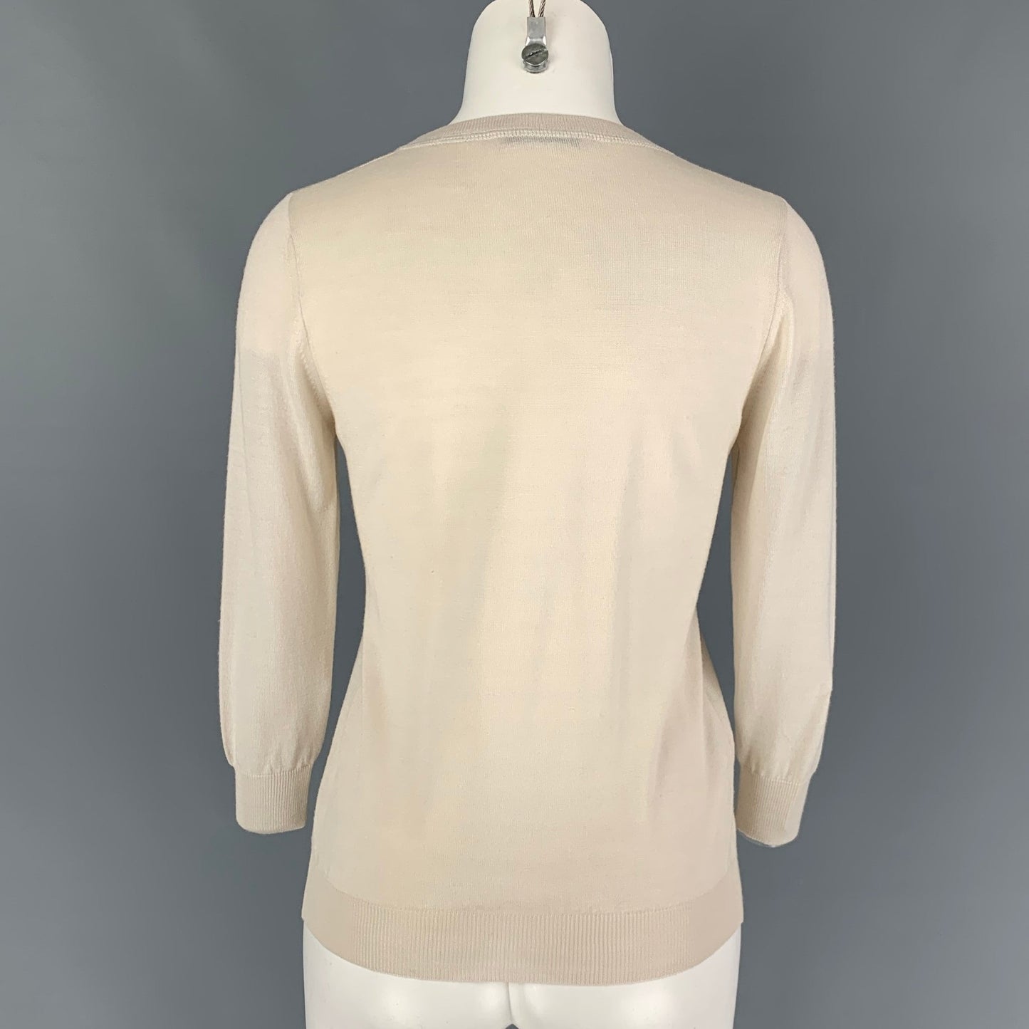 PRADA Size 4 Cream Black Wool Silk Patent Leather Pullover