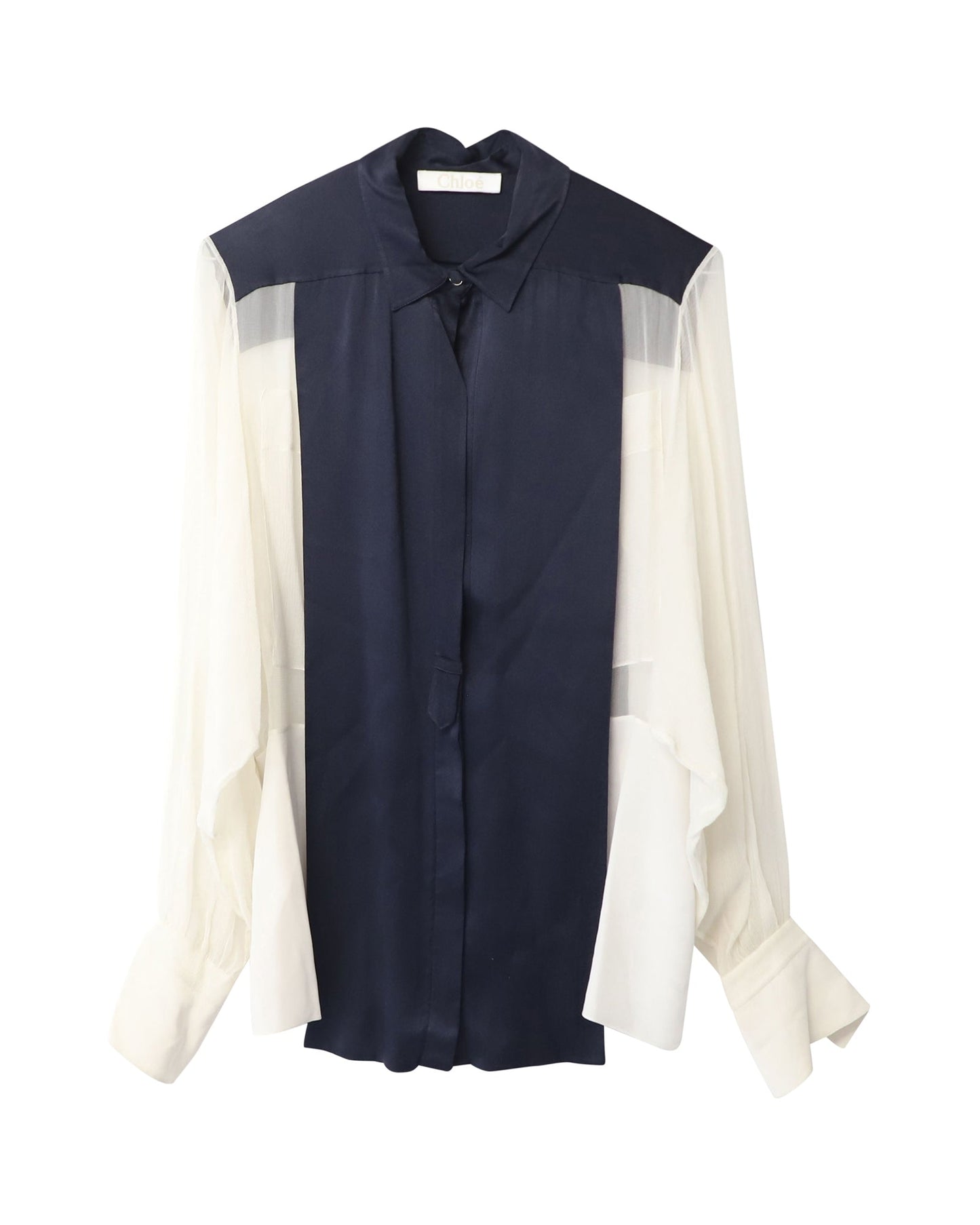 Chloe Two-Tone Shirt Blouse in Navy/White Silk