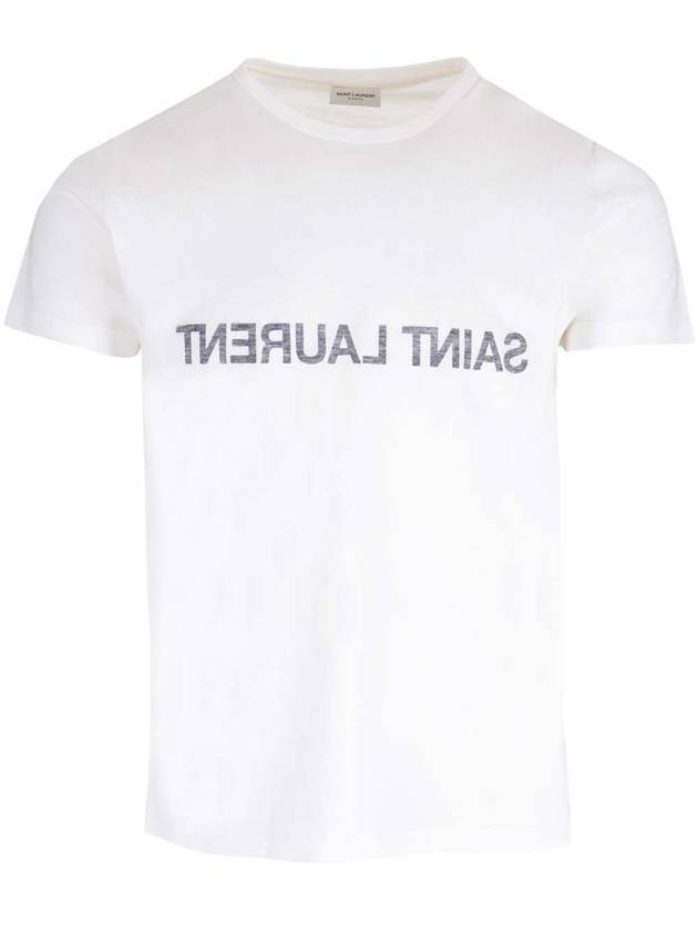 Saint Laurent Reverse Logo Print Cotton Short Sleeve T-Shirt White