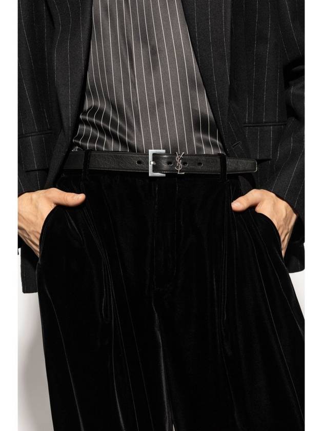 Saint Laurent Cassandre Lambskin Leather Belt Black
