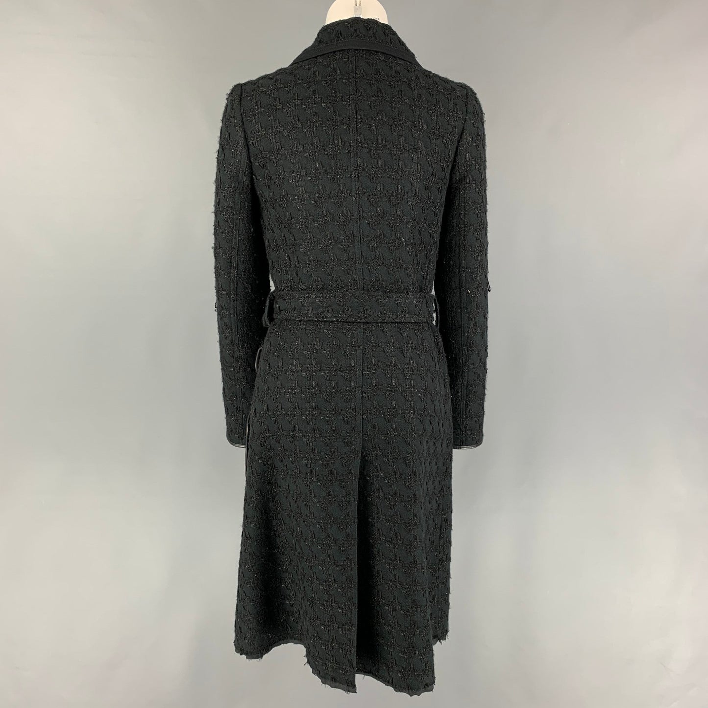 PRADA Size 4 Black Cotton Blend Textured Hidden Snaps Coat