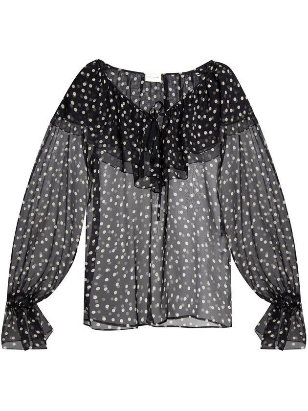 Saint Laurent Women's Ruffle Detail Polka Dot Blouse Black