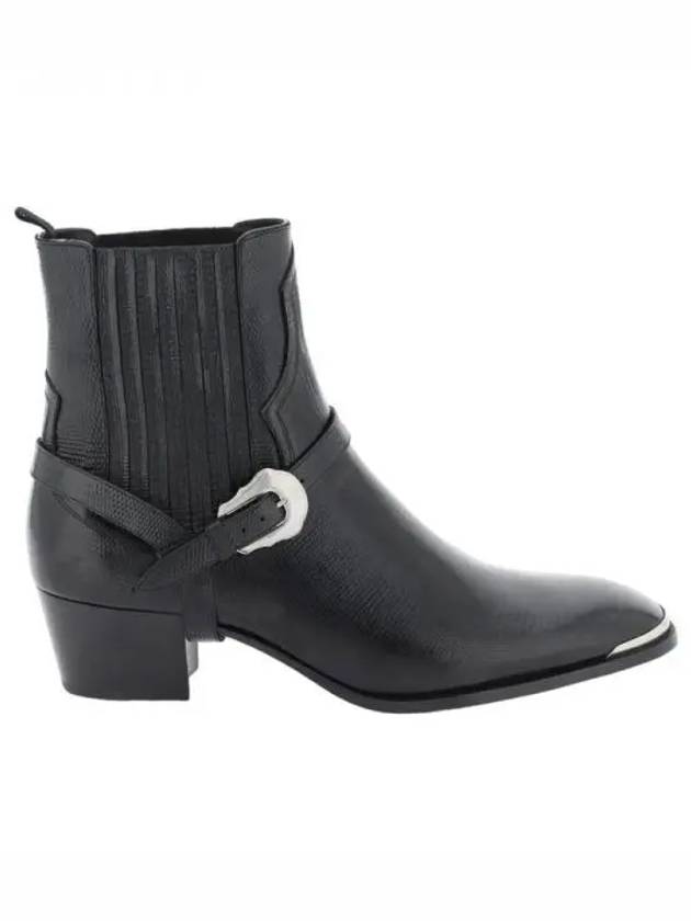 CELINE Harness Metal Toe Tejus Stamped Calfskin Western Chelsea Boots Black