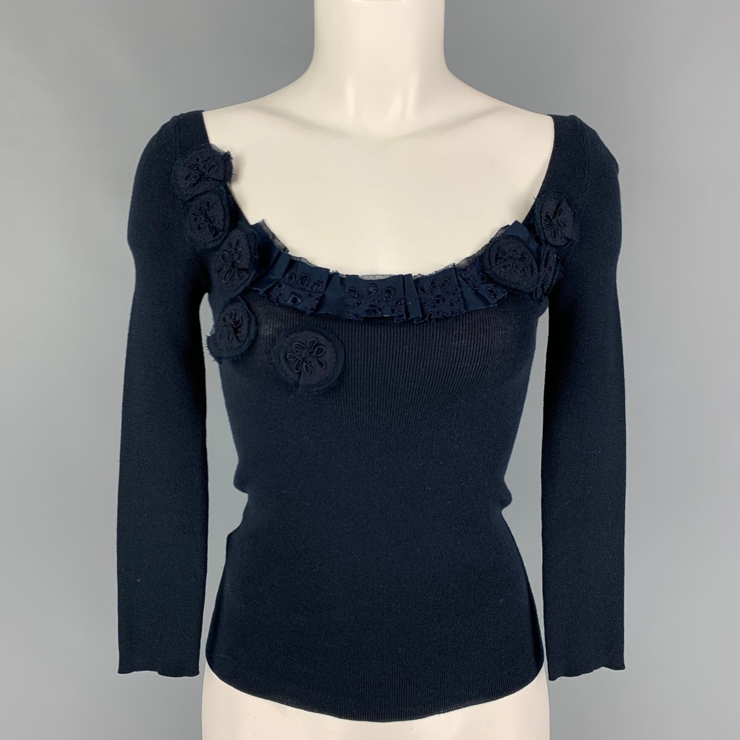 PRADA Size 2 Navy Cotton Mixed Fabrics Pullover