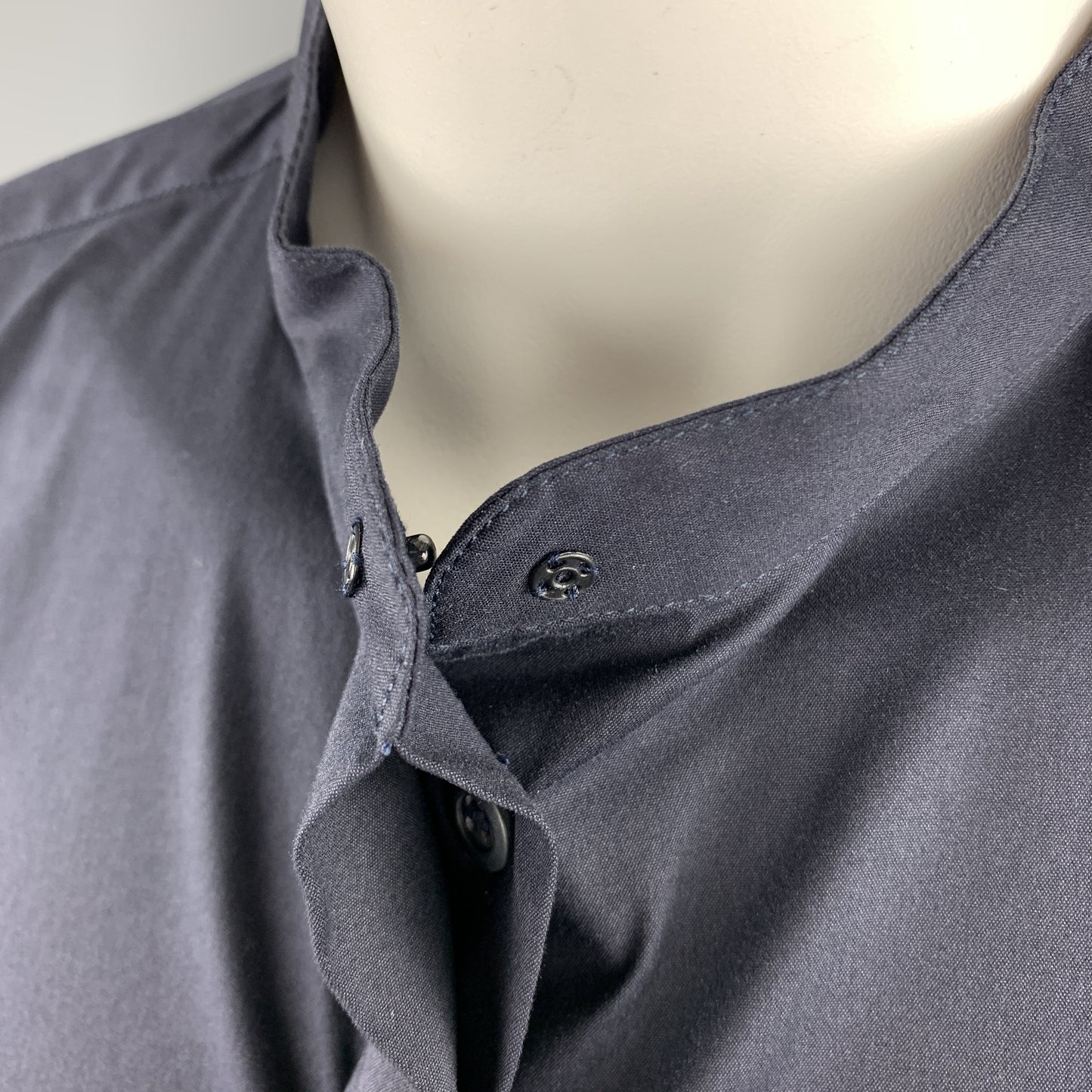 PRADA Size 4 Navy Stretch Cotton Band Collar Shirt