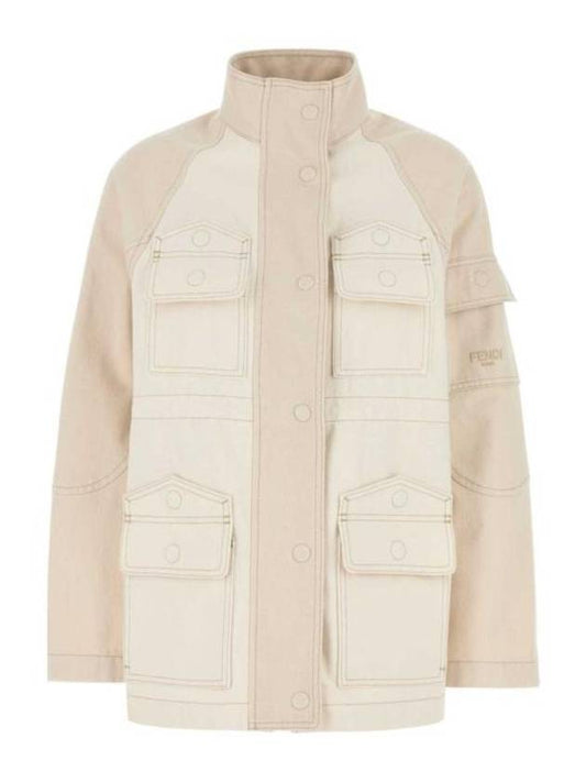 Fendi High Collar Blouson Jacket White