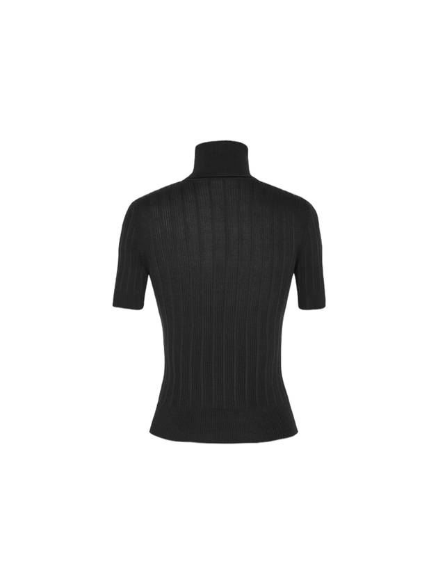 Saint Laurent Rib Silk Monogram Short Sleeve Turtleneck Black