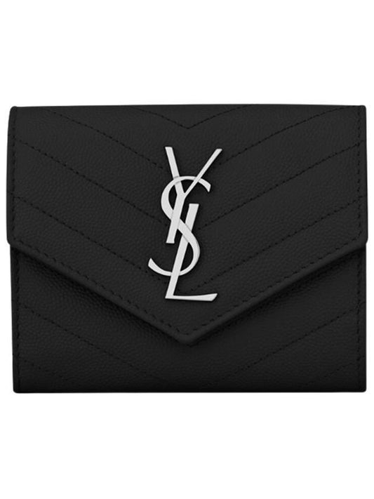 Saint Laurent Silver Matelasse monogram compact 3-fold Half half wallet black