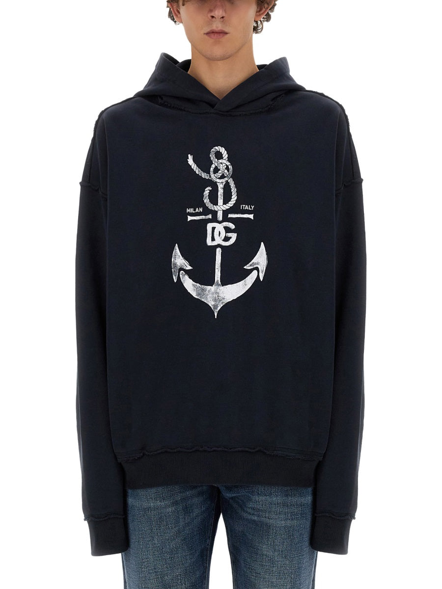 Dolce & Gabbana Men Sweatshirt With Navy Print