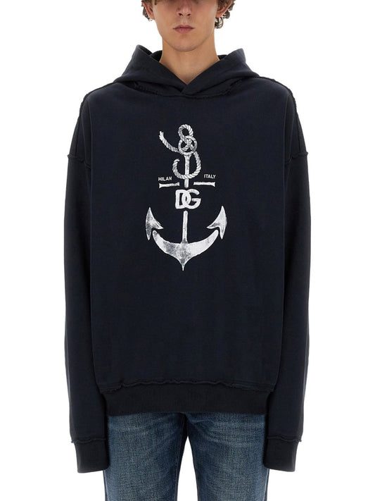 Dolce & Gabbana Men Sweatshirt With Navy Print