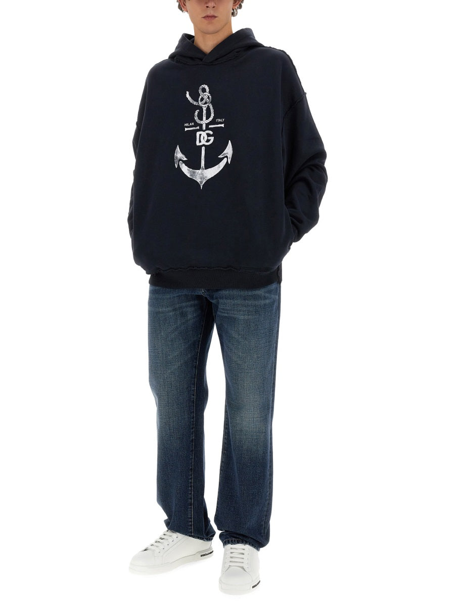 Dolce & Gabbana Men Sweatshirt With Navy Print