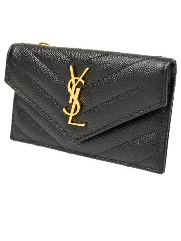 Saint Laurent Cassandre Matelasse Fragment Emboss Leather Flap Card Wallet Black