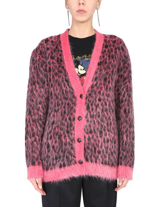 Saint Laurent Leopard Jacquard Cardigan Pink