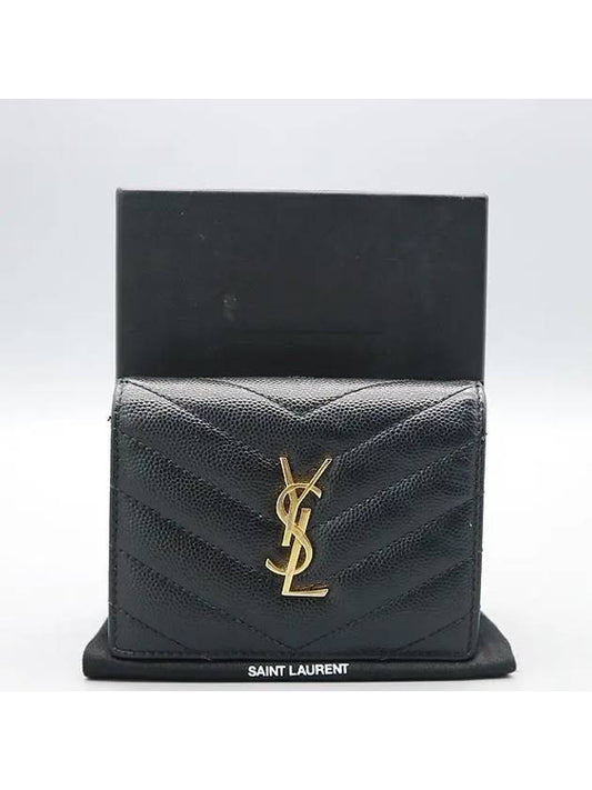 Saint Laurent 668290 Black leather gold plated logo monogram card wallet