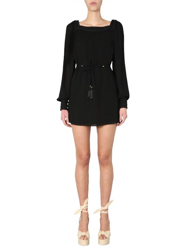 Saint Laurent sleeve see-through short dress black