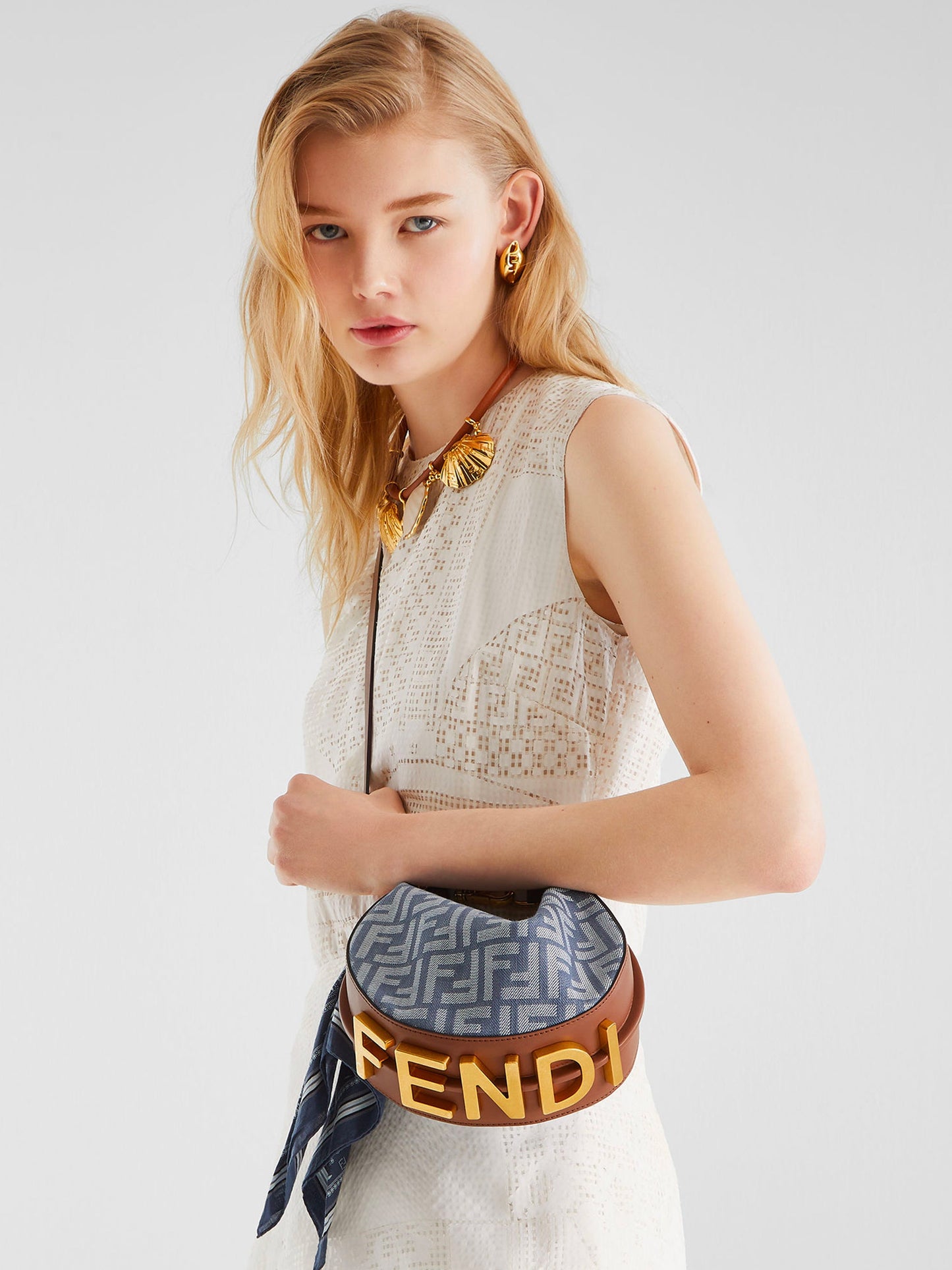 FENDI Mini Hobo Handbag in Jacquard FF Denim Effect