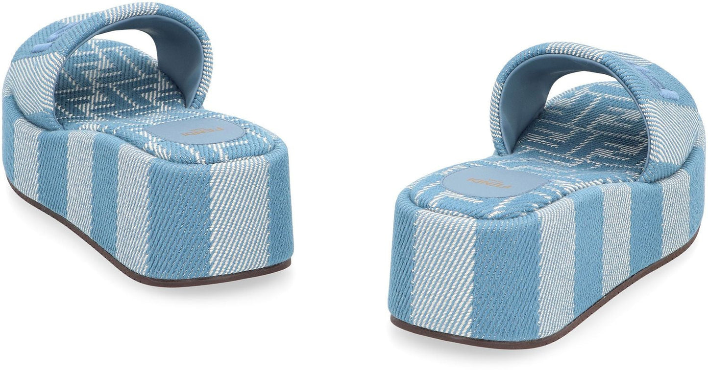 FENDI Denim-Effect Slide Sandals for Women