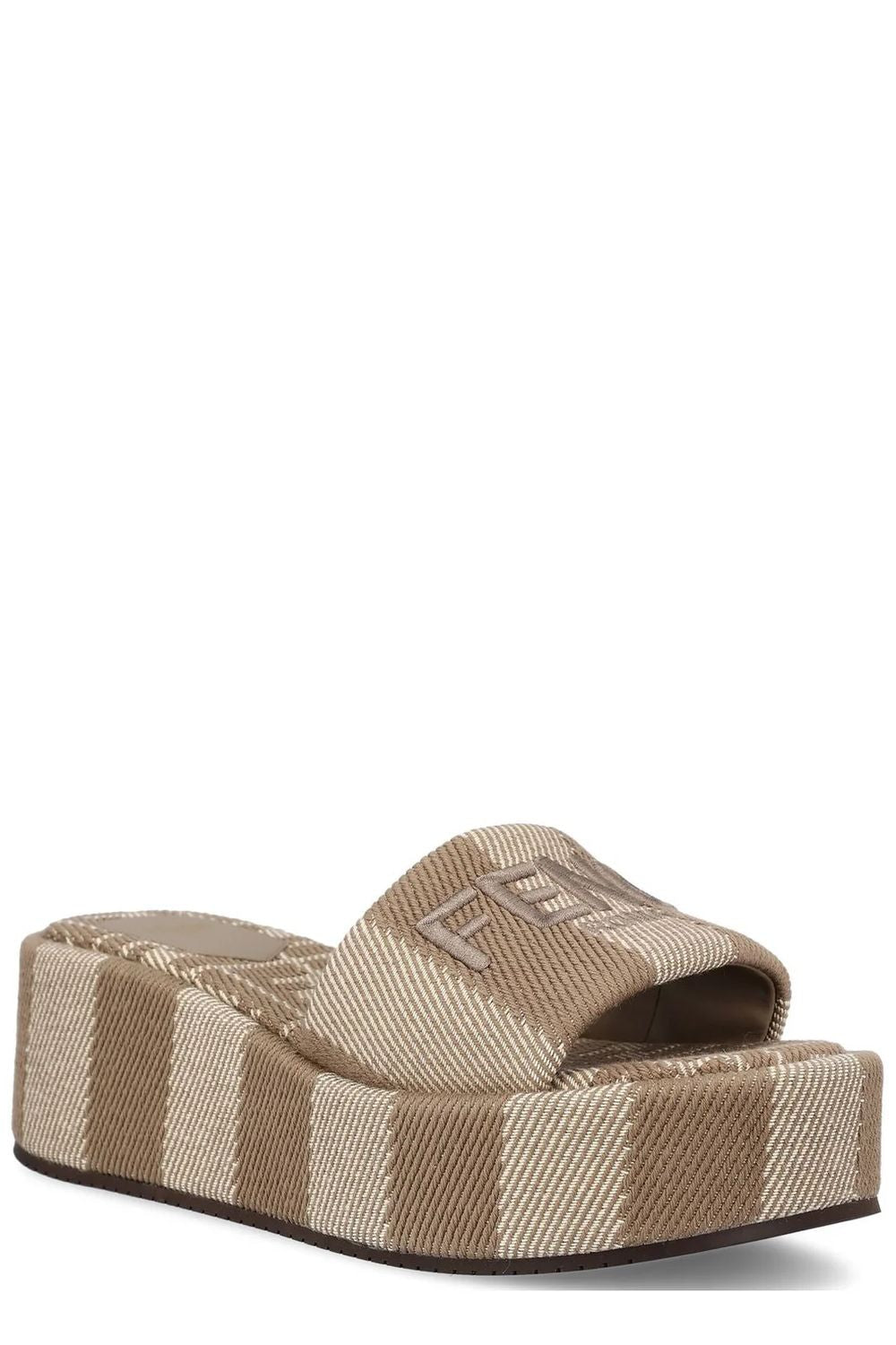 FENDI Embroidered Canvas Platform Slippers