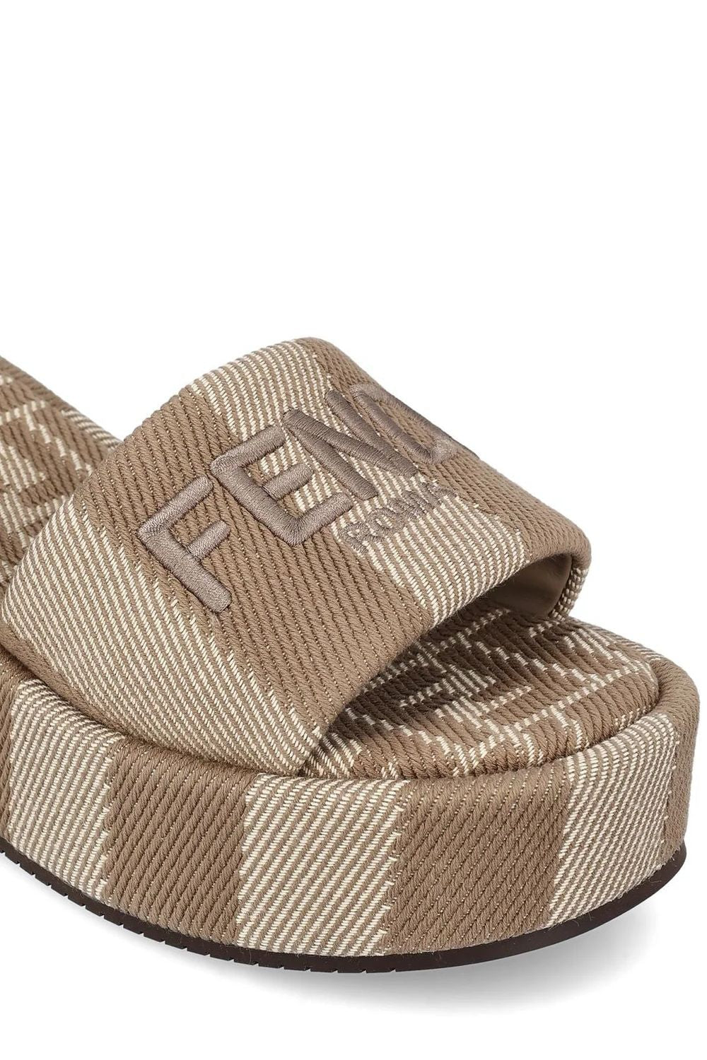 FENDI Embroidered Canvas Platform Slippers