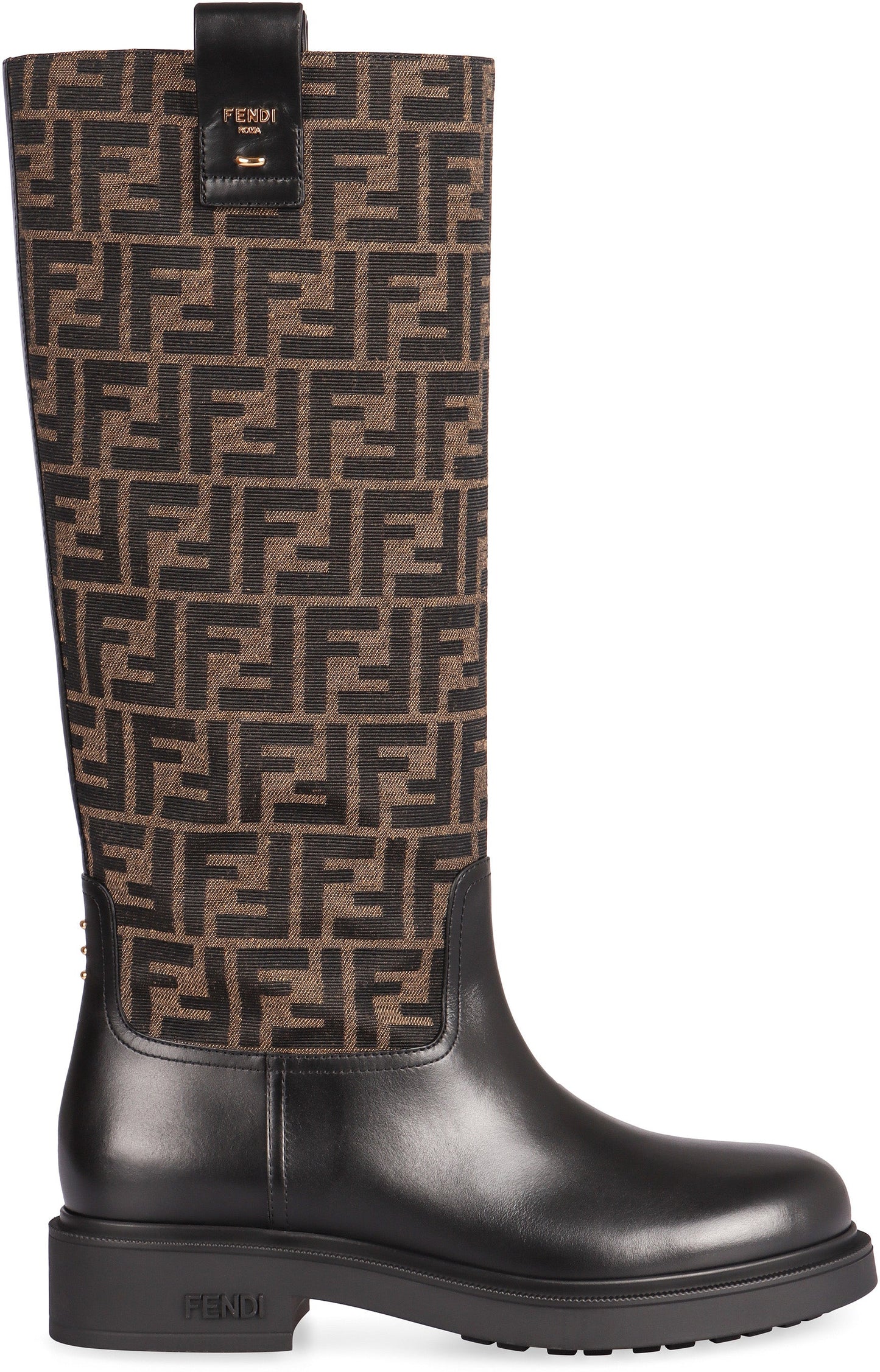 FENDI Filo Leather and FF Fabric Ankle Boots