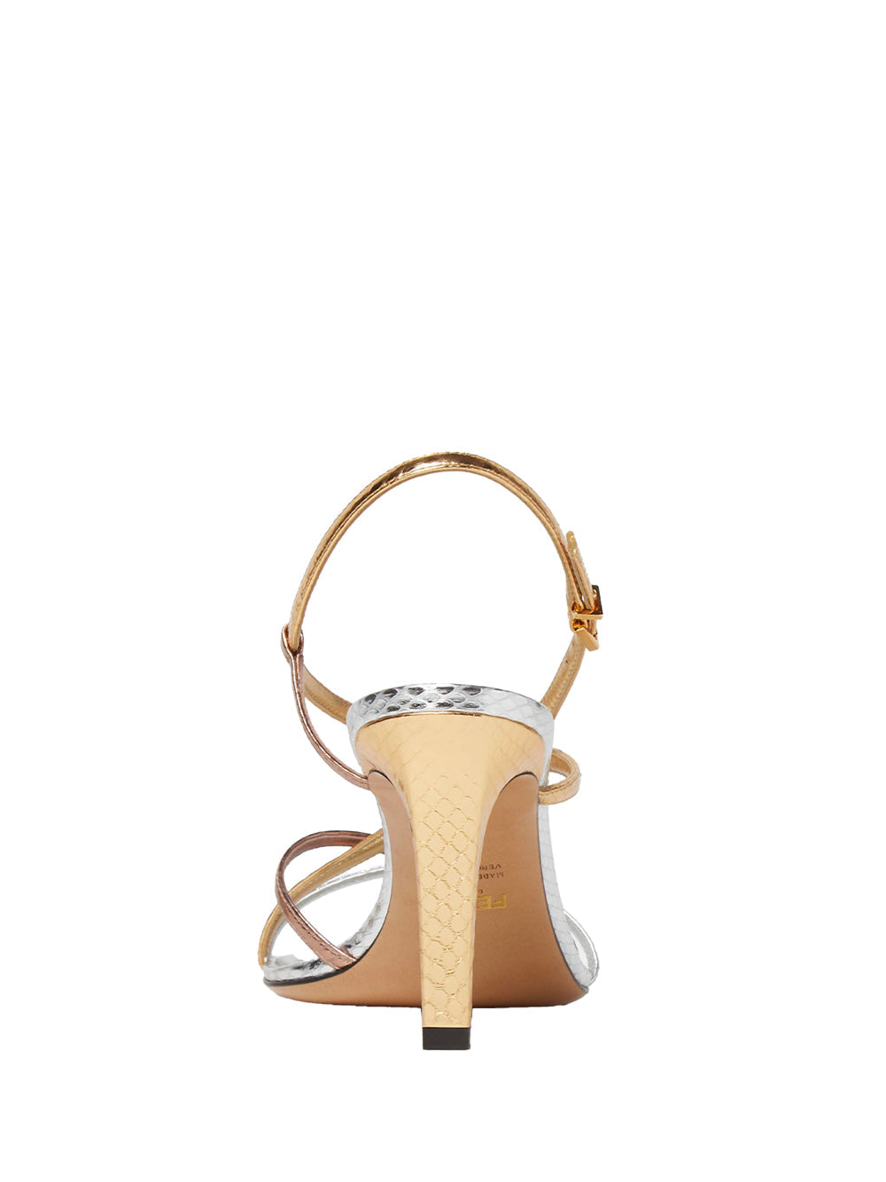 FENDI FOLD MULTICOLOUR METALLIC HIGH-HEELED SANDALS - EEL HEIGHT: 8.5 CM