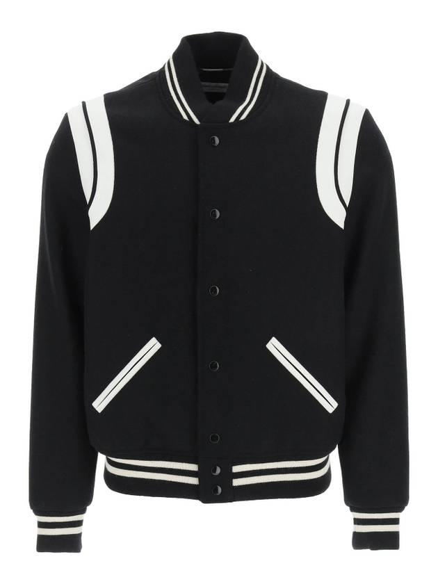 Saint Laurent Teddy Bomber Jacket in Wool Black White