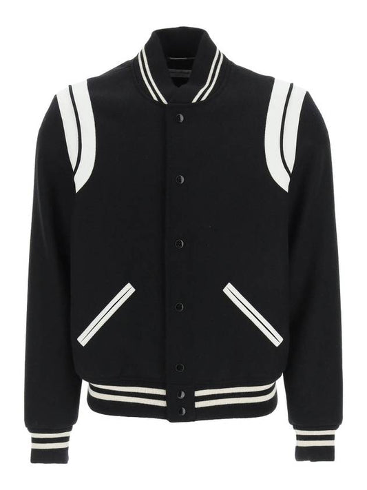 Saint Laurent Teddy Bomber Jacket in Wool Black White