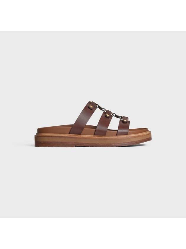 CELINE Tippi Slide Vegetal Tanned Calfskin Sandals Dark Brown