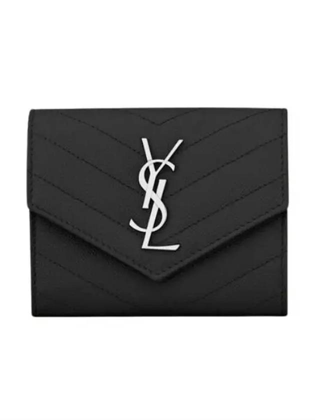 Saint Laurent Silver Matelasse monogram compact 3-fold Half half wallet black