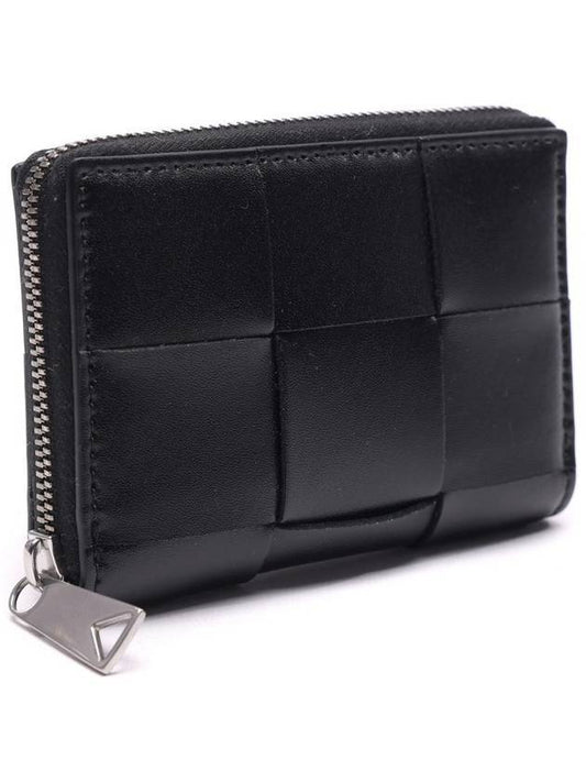Bottega Veneta Cassette Zipper Leather Coin Purse Black