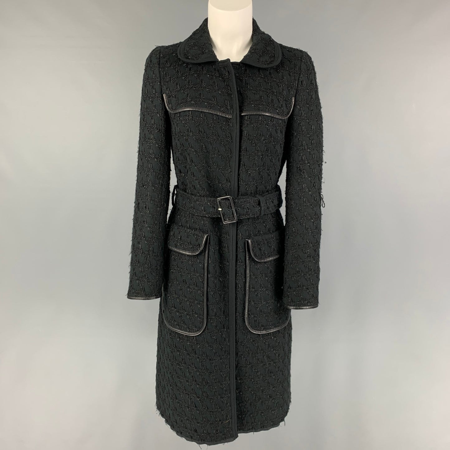 PRADA Size 4 Black Cotton Blend Textured Hidden Snaps Coat