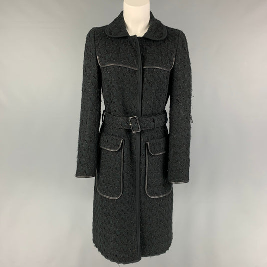 PRADA Size 4 Black Cotton Blend Textured Hidden Snaps Coat