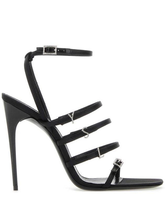 Saint Laurent Jerry Logo Satin Sandals Heel Black