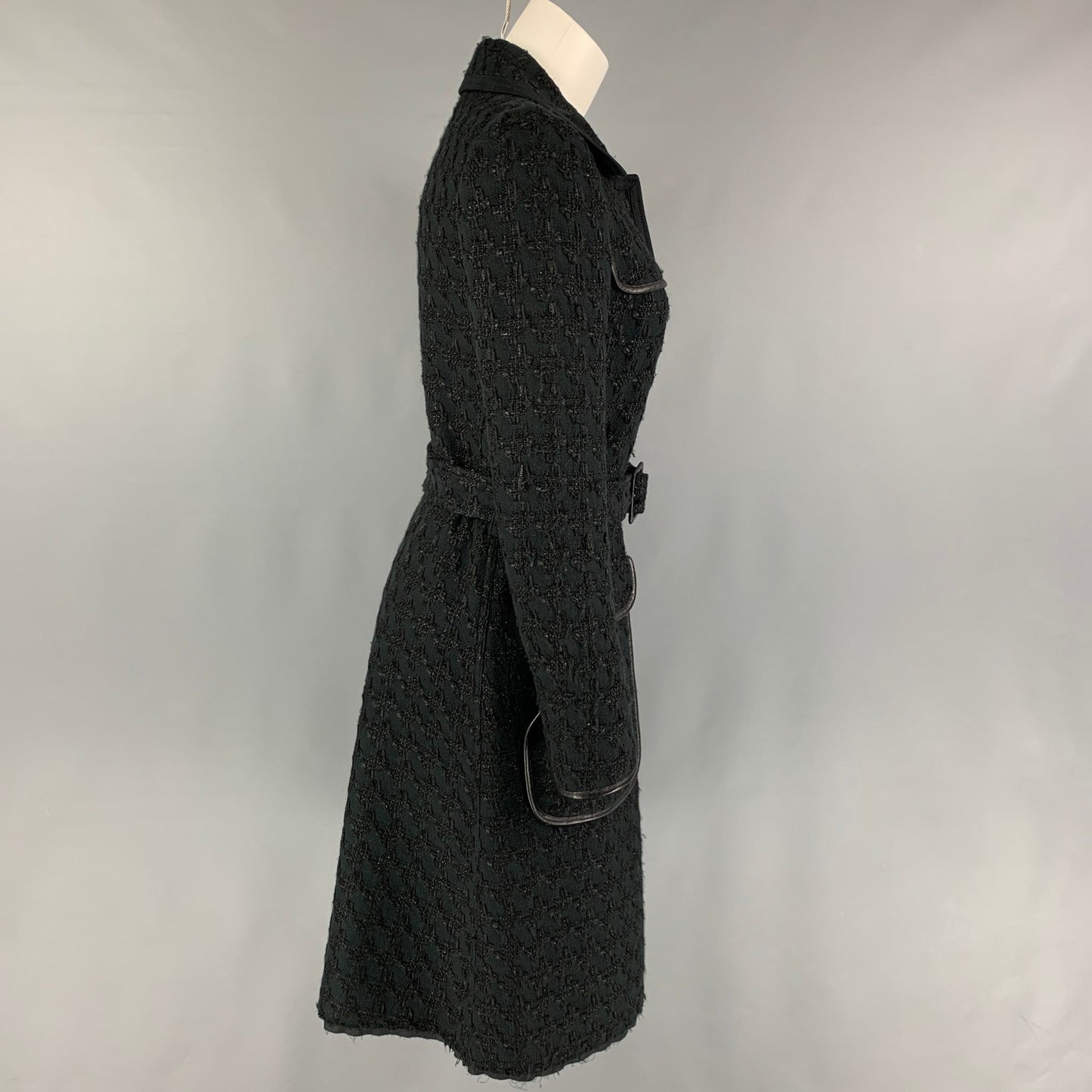 PRADA Size 4 Black Cotton Blend Textured Hidden Snaps Coat