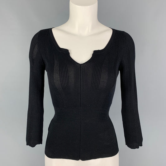 PRADA Size 4 Black Silk Ribbed Pullover