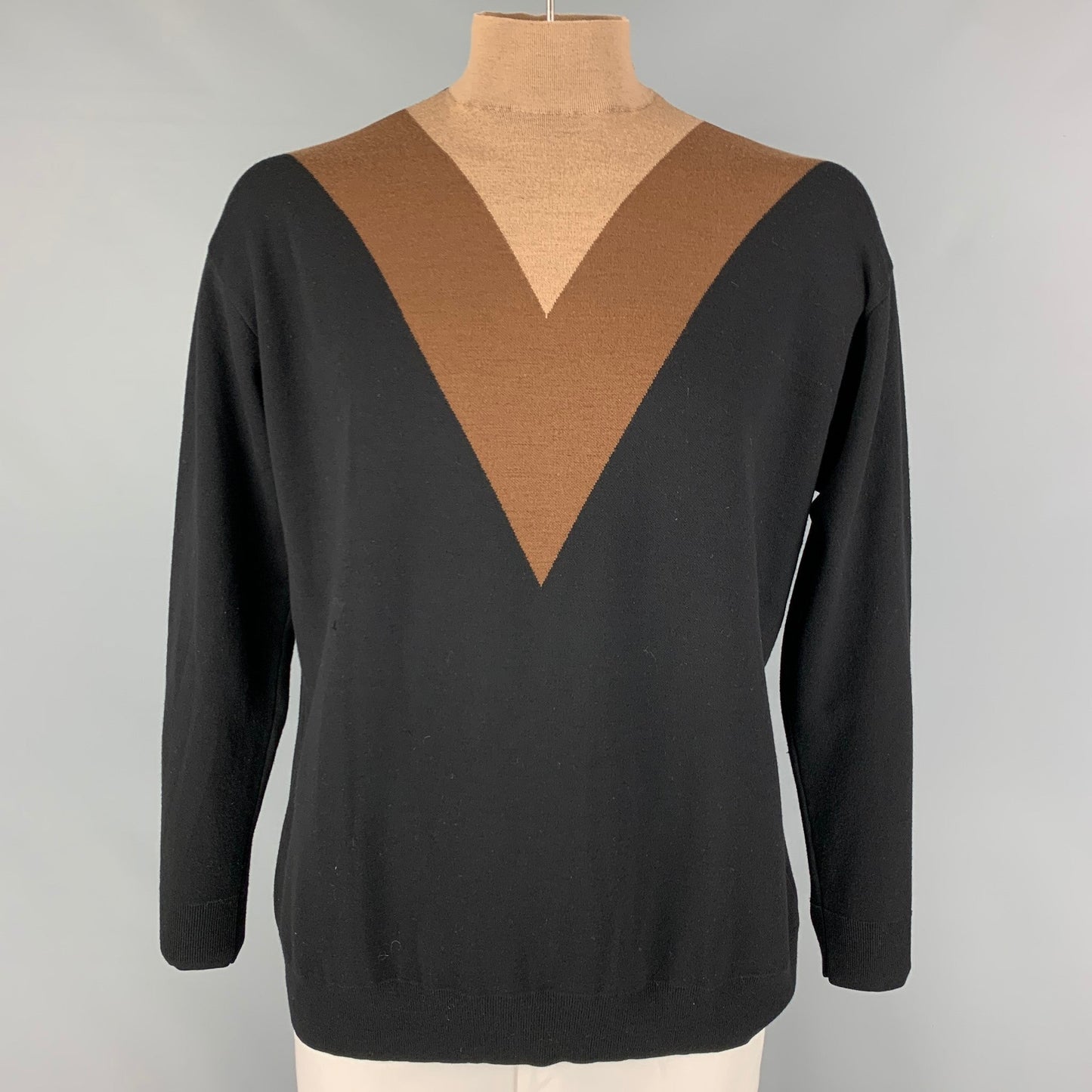PRADA Size M Black Brown Color Block Turtleneck Pullover