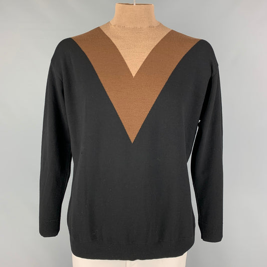 PRADA Size M Black Brown Color Block Turtleneck Pullover