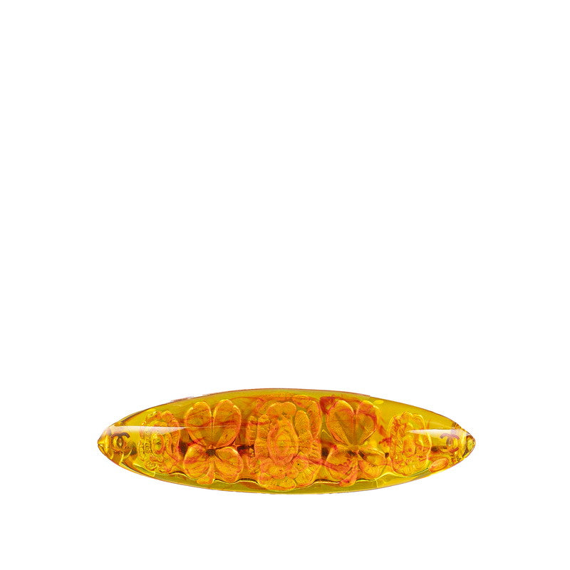 Chanel Clover Camellia Brooch Orange Plastic