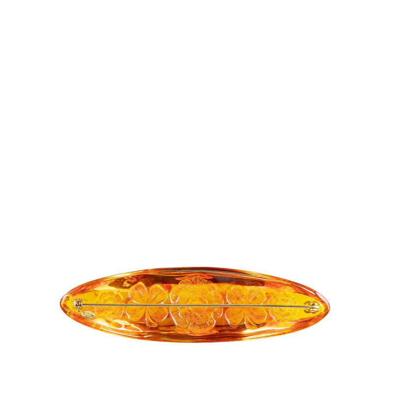 Chanel Clover Camellia Brooch Orange Plastic