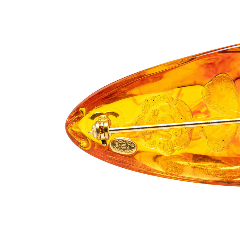 Chanel Clover Camellia Brooch Orange Plastic